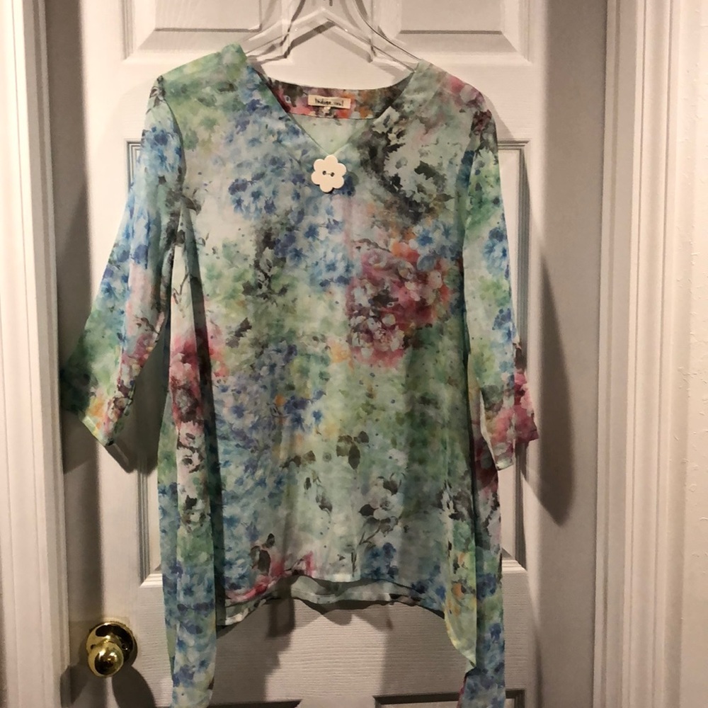 Indigo soul floral sheer top.